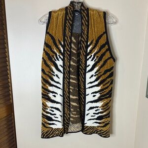 Tiger Print Sleeveless Cardigan vest